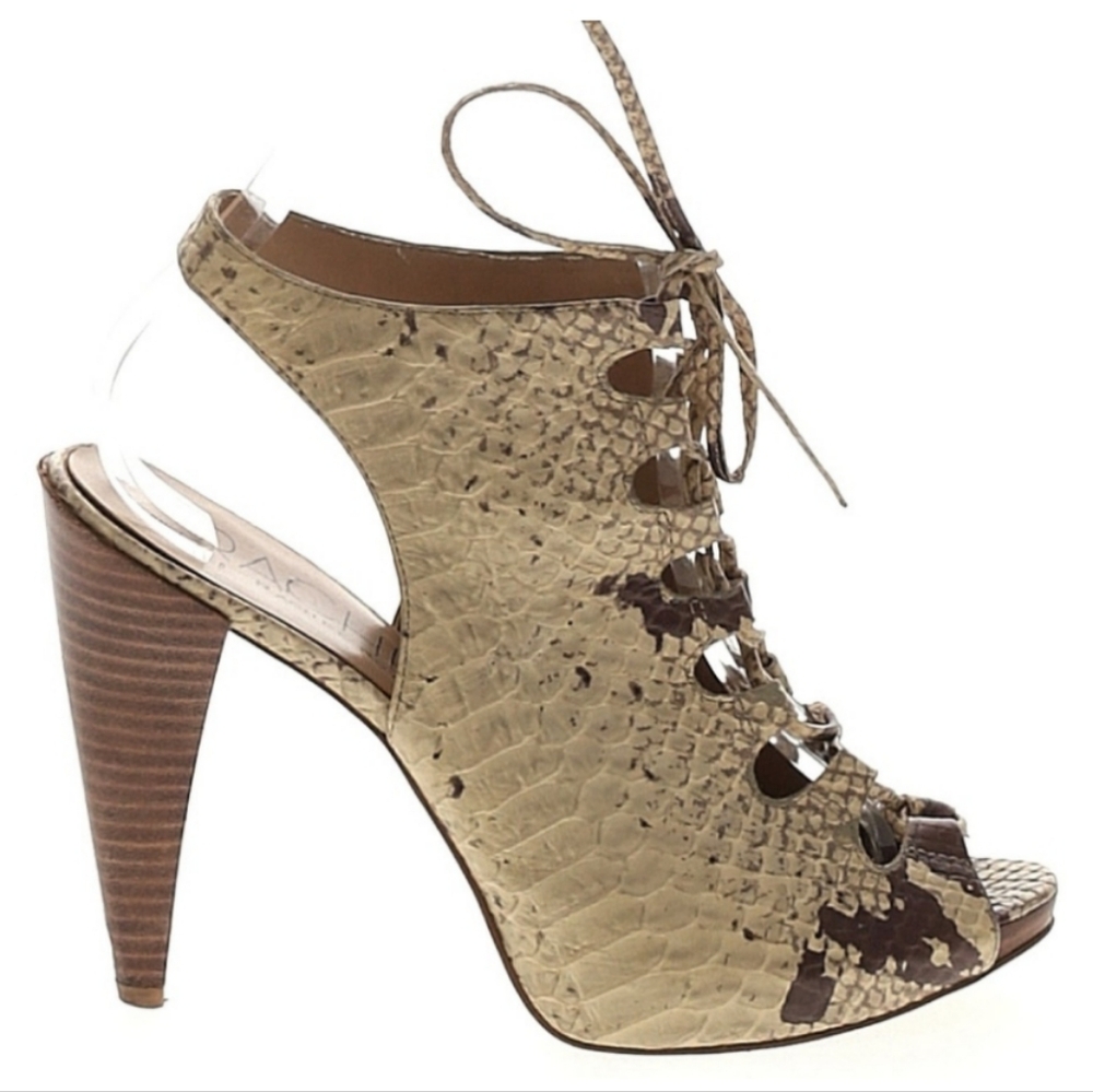 RACHEL ROY Snakeskin Print Lace Up Heels